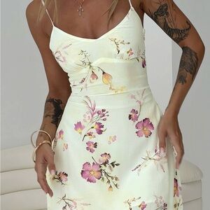 Jaye Mini Dress Floral Princess Polly Cream Slip Dress with Pink Floral Print